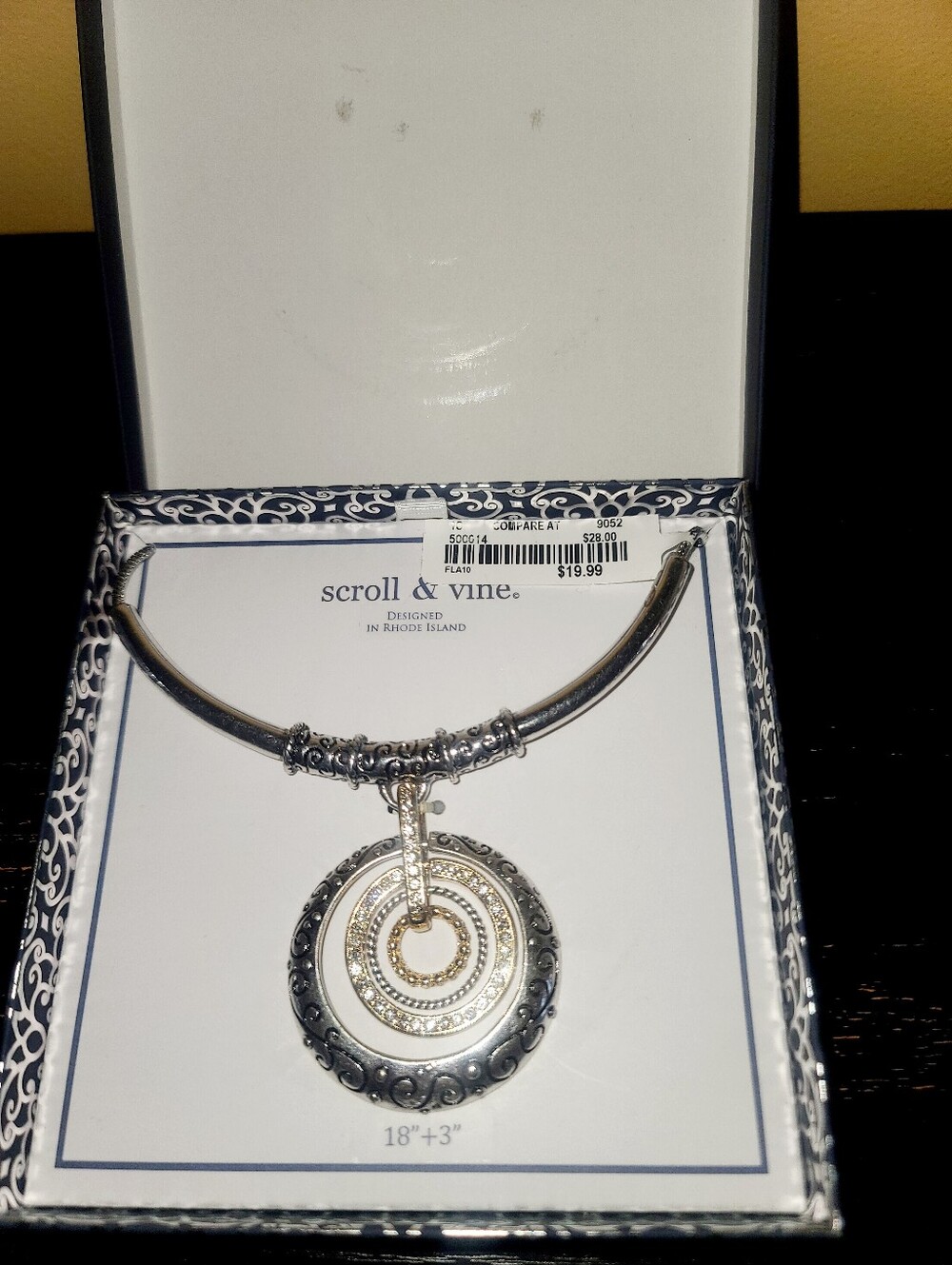 Scroll & Vine Two-Tone Silver and Gold Circle Pendant Necklace